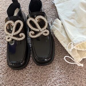 LOEWE - Elegant Black Loafers with Rhinestone Detail